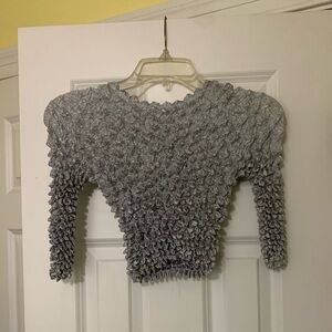 Vintage Gray Silver Popcorn Top S Stretchy